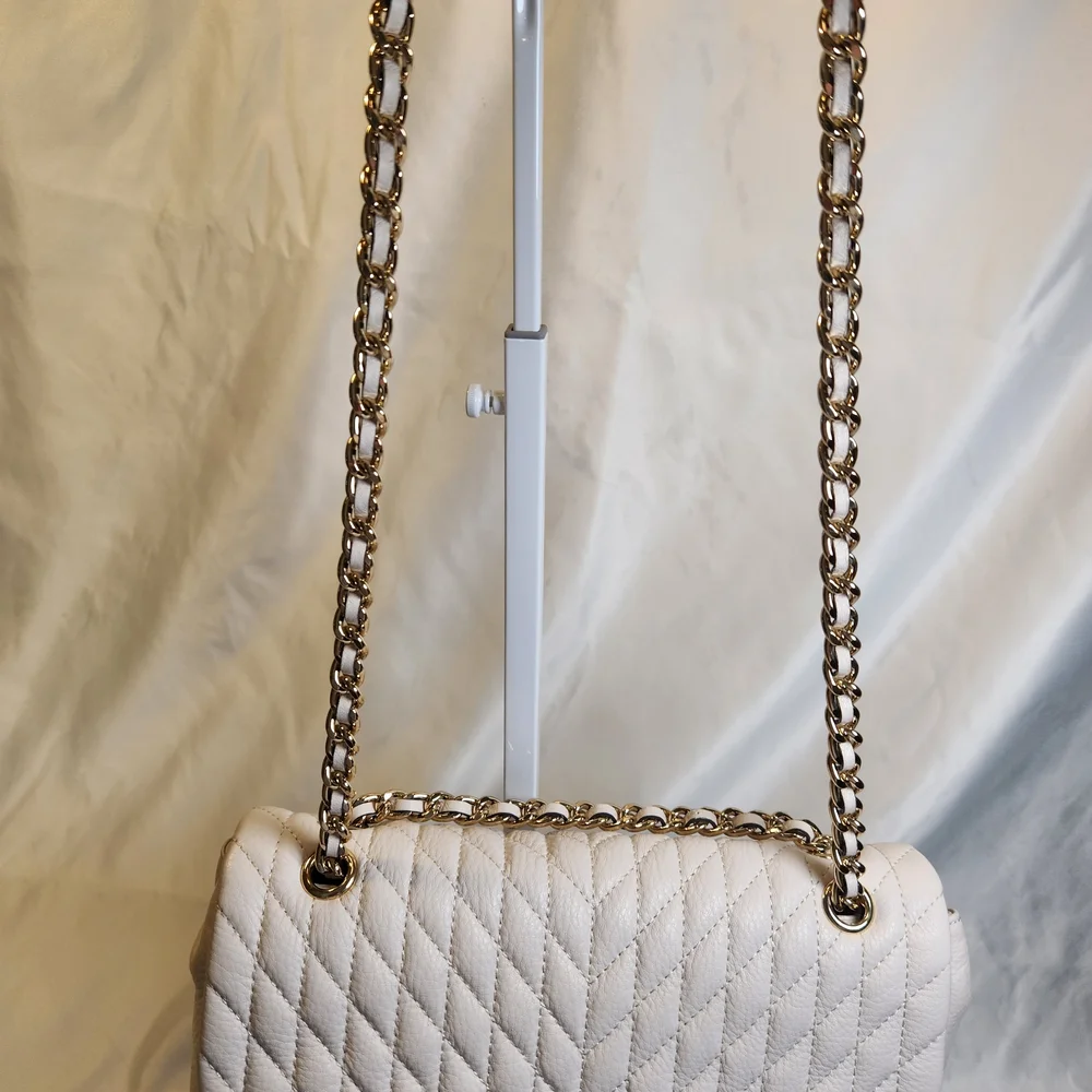 Karl Lagerfeld Paris Agyness Quilted Leather Shoulder Bag In Cream - Picture 16 of 16